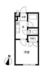 グリーンウッドI 2階1Kの間取り