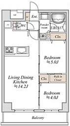 リアナアートパーク西葛西 4階2LDKの間取り