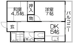 グロース寝屋川1 2DKの間取図画像