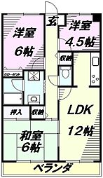 ユーネット所沢 3階3LDKの間取り