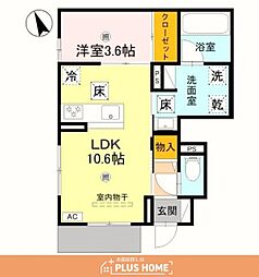 D-ROOM松江北II 1LDKの間取図画像