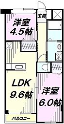 グランベル・III 1階2DKの間取り