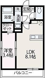ＢｅｓｔＳｔａｇｅ苗間II 1階1LDKの間取り