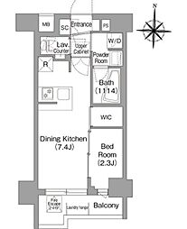 コンフォリア・リヴ品川戸越 5階1DKの間取り