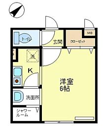 ロッシェル相模原2号棟 1Kの間取図画像