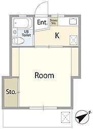 プレジール 1階1Kの間取り