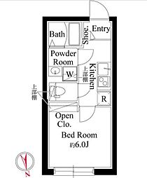 都営浅草線 馬込駅 徒歩8分の賃貸マンション 地下2階1Kの間取り