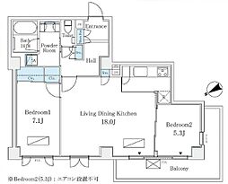 広尾ガーデンヒルズA棟 2LDKの間取図画像