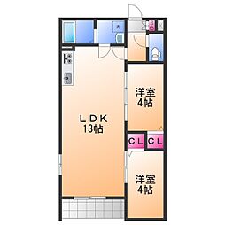 Tio 泉佐野 2LDKの間取図画像