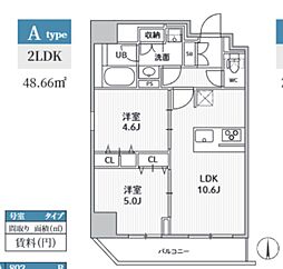 S-RESIDENCE住吉aquacht 2LDKの間取図画像