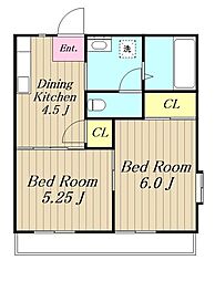 グランドール中野 2階2DKの間取り