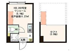 ハーモニーテラス桜丘 ワンルームの間取図画像