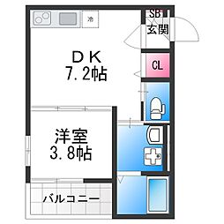 F asecia Pur 湊 1DKの間取図画像