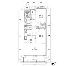 甲子園三番町ハイツ 2LDKの間取図画像