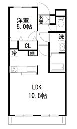 リュミエール咲が丘 1LDKの間取図画像