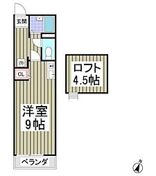メゾン宮原 1階ワンルームの間取り