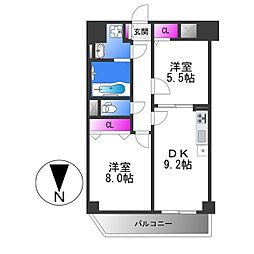リアライズ今里南 2DKの間取図画像