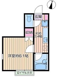 ピース・スクウェア鶴見II 2階1Kの間取り