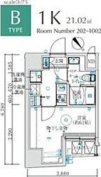 MAXIV国立矢川 1Kの間取図画像
