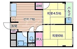 千里七尾マンション 2DKの間取図画像
