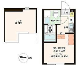 ヴィラ竹ノ塚 2階ワンルームの間取り
