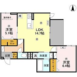 Osaka Metro長堀鶴見緑地線 今福鶴見駅 徒歩8分の賃貸アパート 1階2LDKの間取り