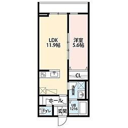 La　Libeｌｌule　二本榎 2階1LDKの間取り