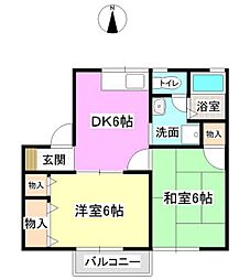 セジュール共和 2DKの間取図画像