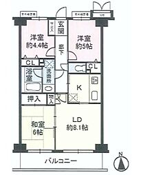クレストコート北綾瀬II 5階3LDKの間取り