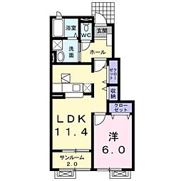 ヴィラ・ファミーユB 1LDKの間取図画像