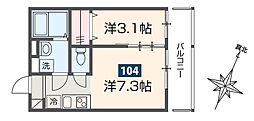 アース所沢 1階1DKの間取り