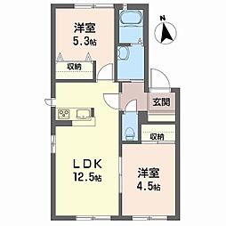 クレール林崎B 2LDKの間取図画像