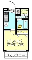ミラドールアバン柏 3階1Kの間取り