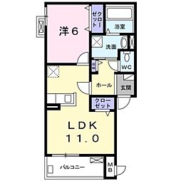 サニーハウス奏 1LDKの間取図画像