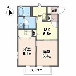 テラス21中山 1階2DKの間取り