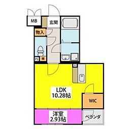 レジデンシャルジェム井尻駅 404 4階1LDKの間取り