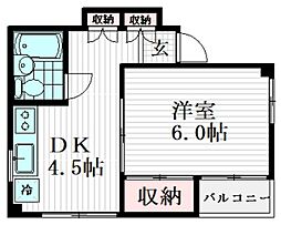 ヴィラGAISON 3階1DKの間取り
