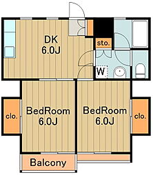K&H.キャロットハウス 2DKの間取図画像