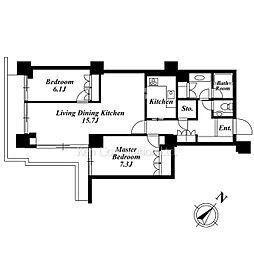 六本木ファーストプラザ 17階2LDKの間取り