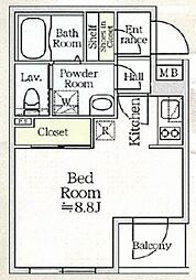 アイルプレミアム月島ドゥーエ 3階ワンルームの間取り