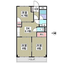 ニューオカダパールマンション 3DKの間取図画像