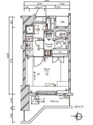 SYFORME IRIYA 4階1Kの間取り