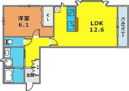 モンテボヌール2 1LDKの間取図画像