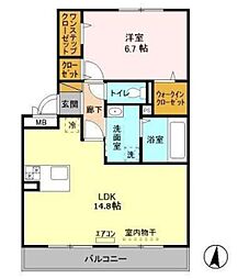 クロシェットB 1LDKの間取図画像