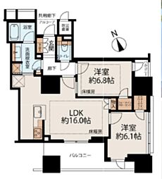 プラウド新虎通り 2LDKの間取図画像