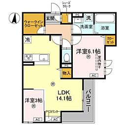 CASA MUKAINO 2LDKの間取図画像