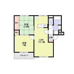 ニューリバーサイド八尾南B 2LDKの間取図画像