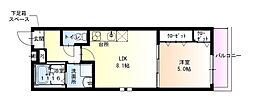 フジパレス北野田VI番館 1LDKの間取図画像