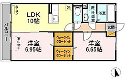 コーポスカイG 2LDKの間取図画像