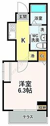 マリンヒル東船橋 1Kの間取図画像